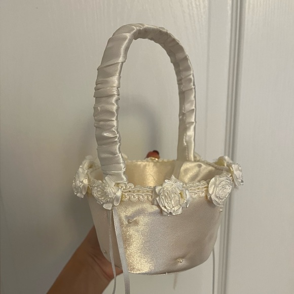 White Flowergirl Dress with Basket - Picture 5 of 6